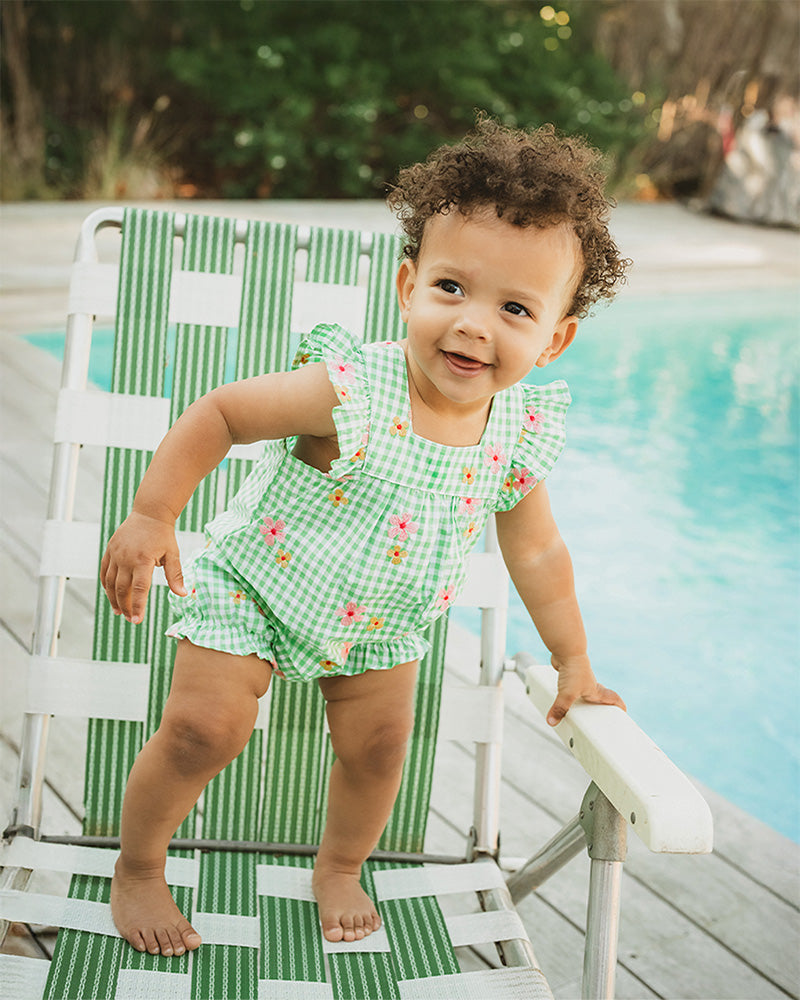 Grow Wild Embroidered Check Romper