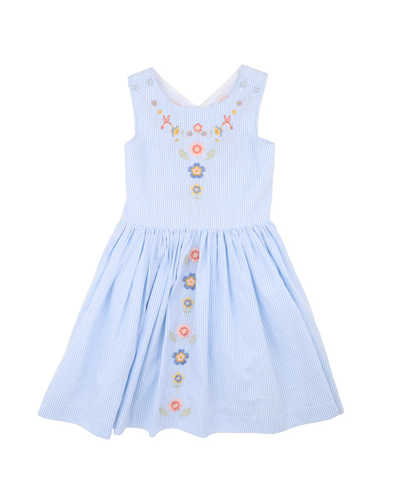 Songbird Embroidered Stripe Cross Back Dress