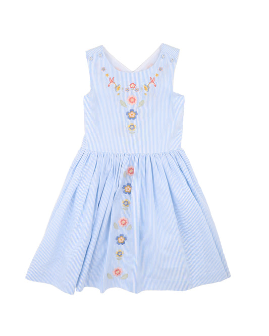 Songbird Embroidered Stripe Cross Back Dress