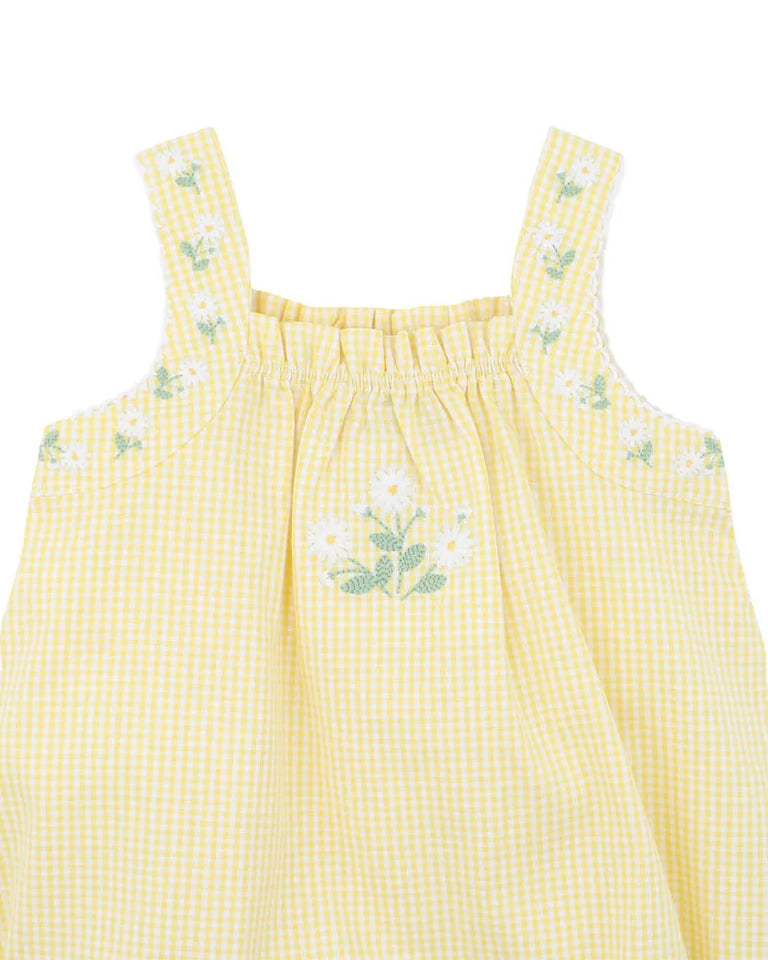 Libby Check Romper with Embroidery