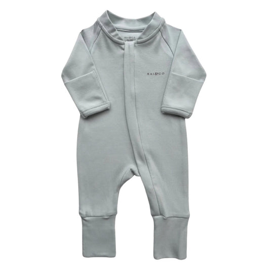 Apple Zip Onesie - Baby Blue