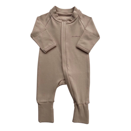 Apple Zip Onesie - Dark Beige