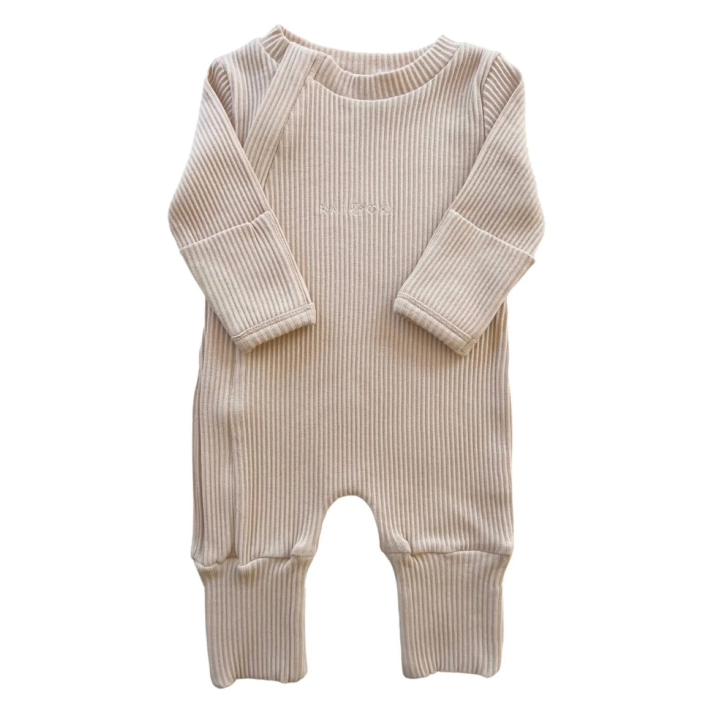 Ribbed Zip Onesie - Beige