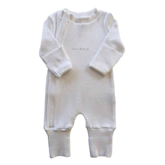 Ribbed Zip Onesie - White
