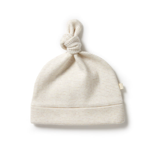 Oatmeal Organic Stripe Rib Knot Hat
