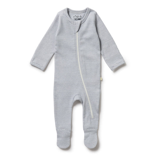 Rain Drop Organic Stripe Rib Zipsuit