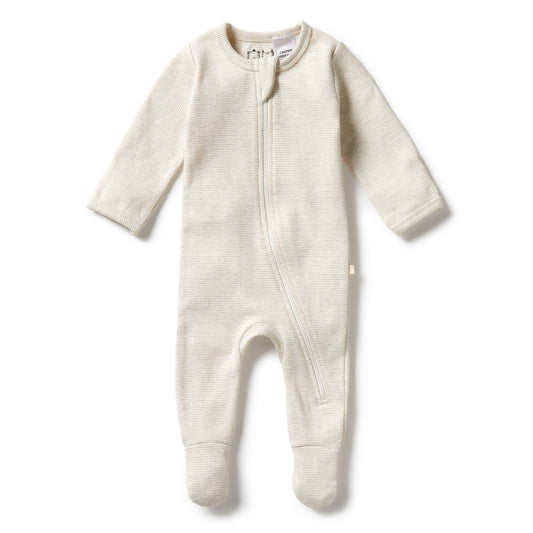 Oatmeal Organic Stripe Rib Zipsuit