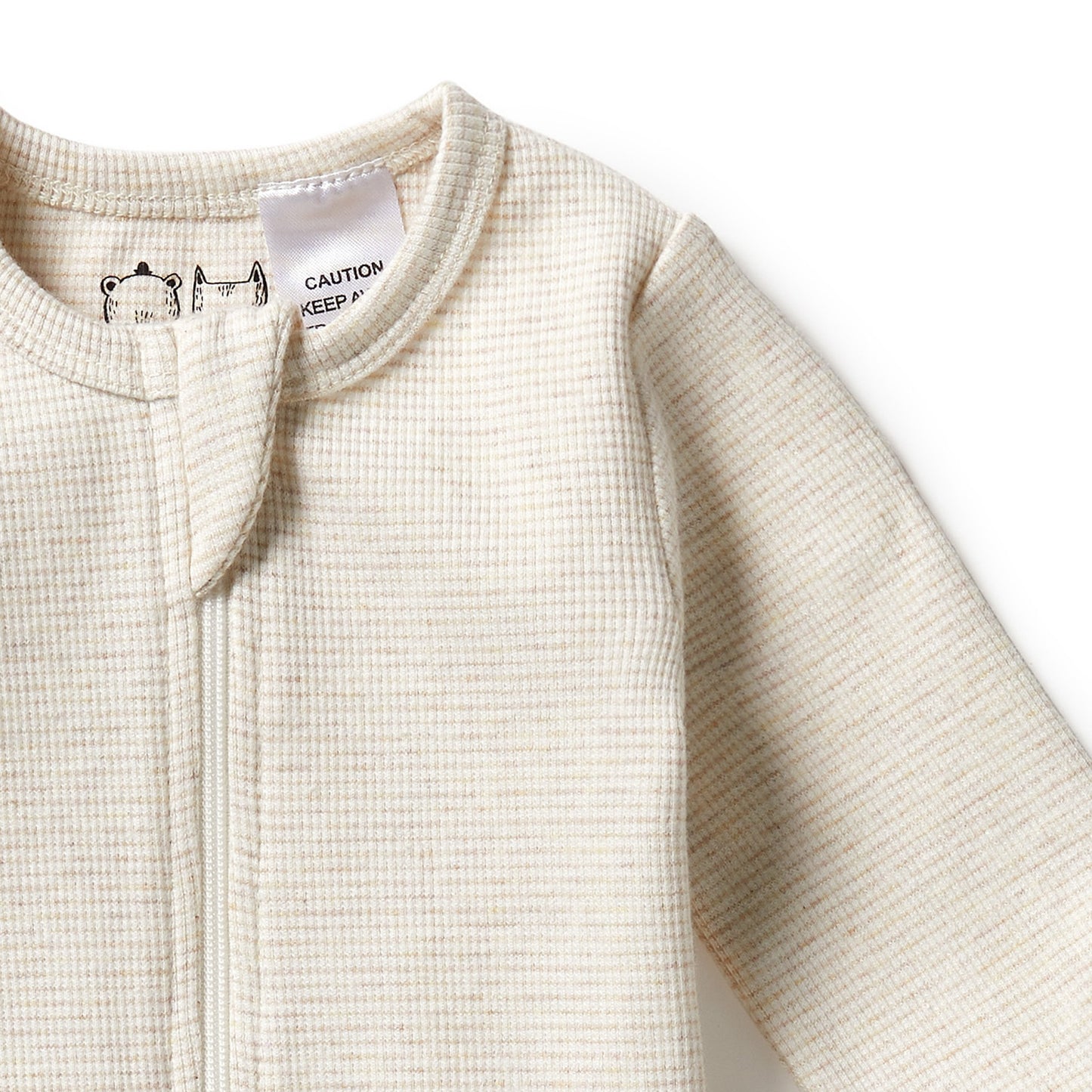 Oatmeal Organic Stripe Rib Zipsuit