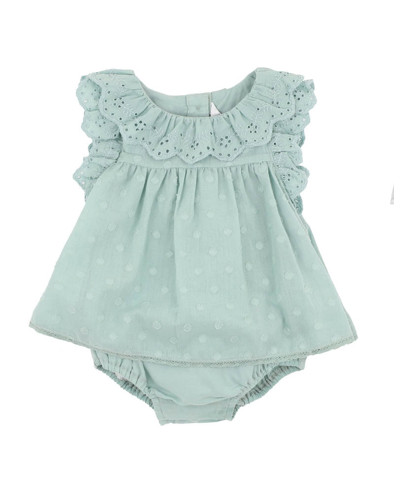 Anya Dobby Overlay Dress - Dusky Sage