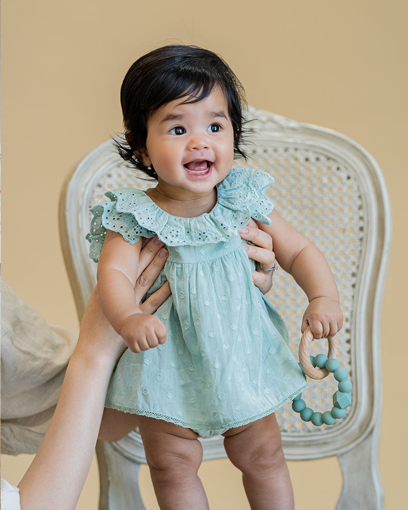 Anya Dobby Overlay Dress - Dusky Sage