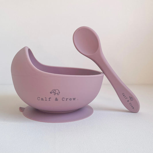 Silicone Suction Bowl w/ Beachwood Spoon Set (3 colour options)