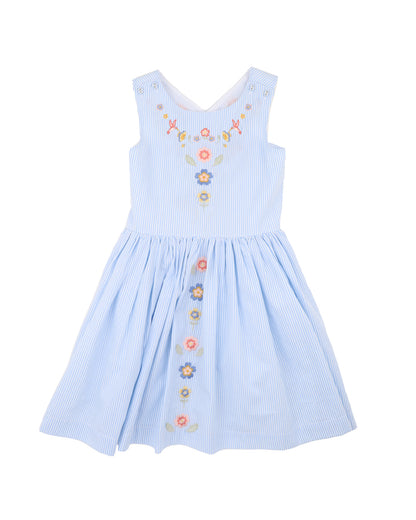Songbird Embroidered Stripe Cross Back Dress