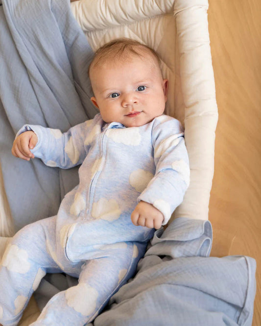 Blue Cloud Organic Jacquard Onesie - Pale Blue