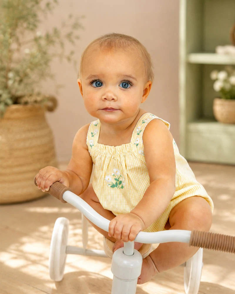 Libby Check Romper with Embroidery