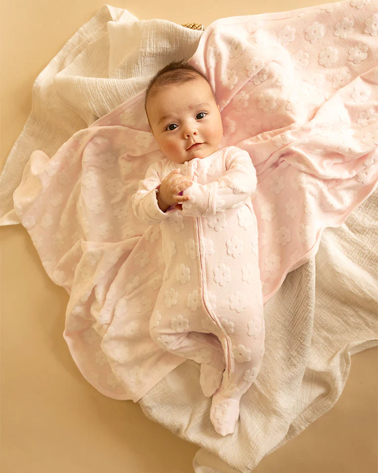 Pink Flower Organic Jacquard Onesie - Blossom
