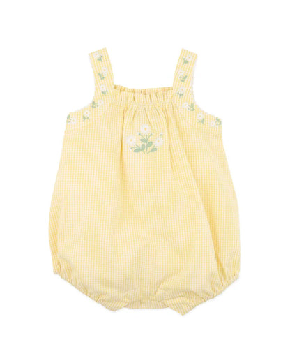 Libby Check Romper with Embroidery