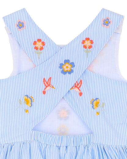 Songbird Embroidered Stripe Cross Back Dress