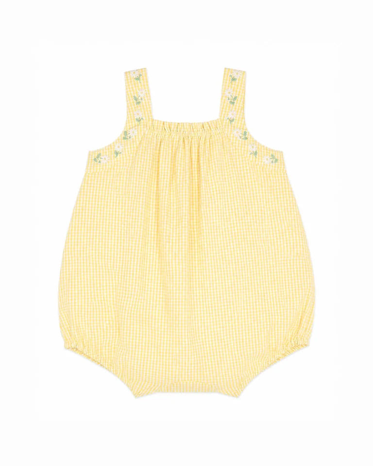 Libby Check Romper with Embroidery