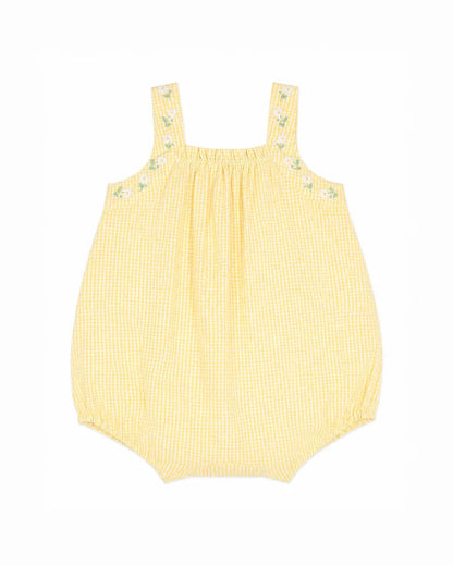 Libby Check Romper with Embroidery