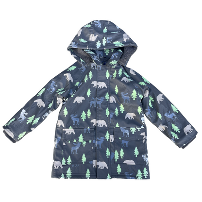 Bear Print Colour Changing Sherpa Lined Raincoat