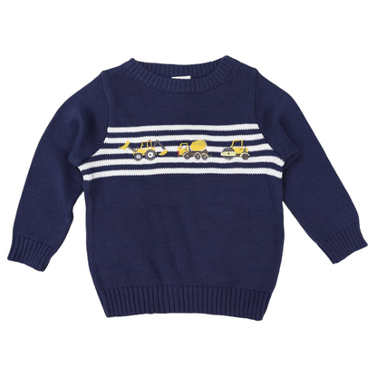 Trucks and Diggers Embroidered Knit Sweater