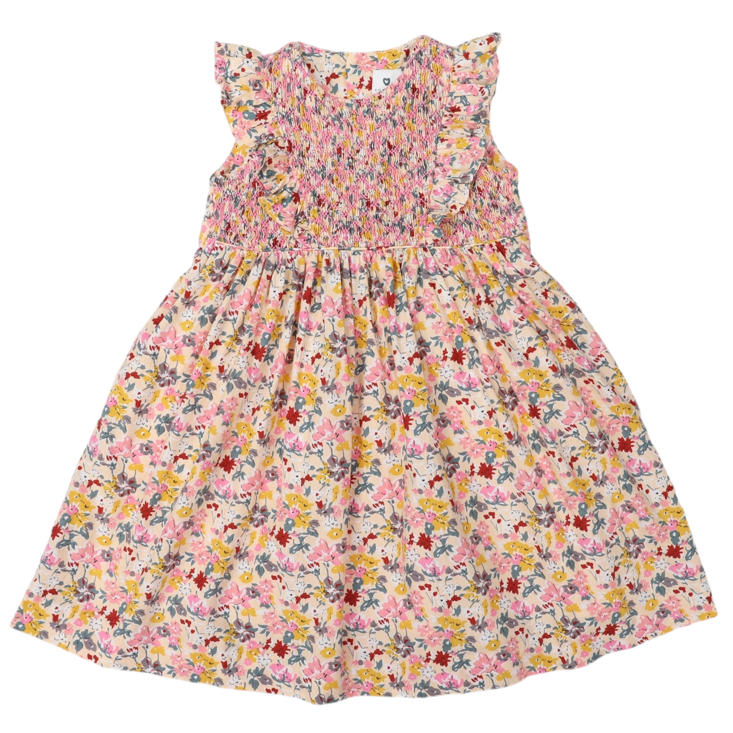 Hand Smocked Floral Dress - Pink