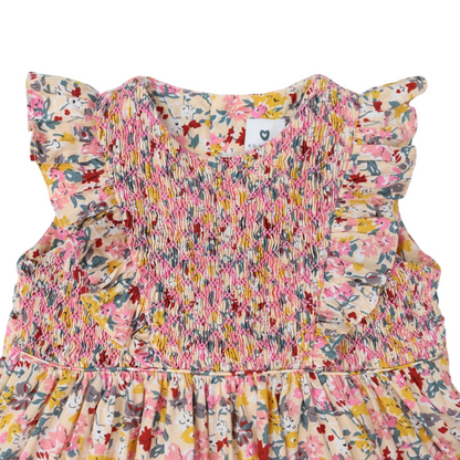 Hand Smocked Floral Dress - Pink