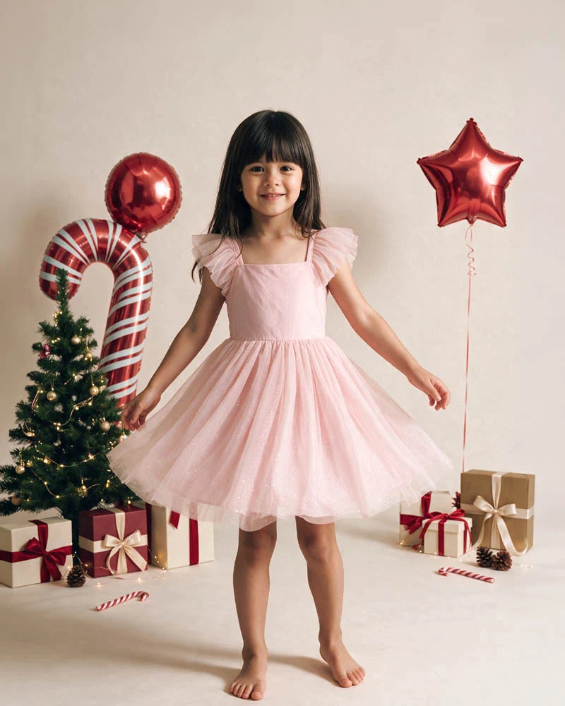 Festive Pink Glitter Tulle Dress (1-7y)