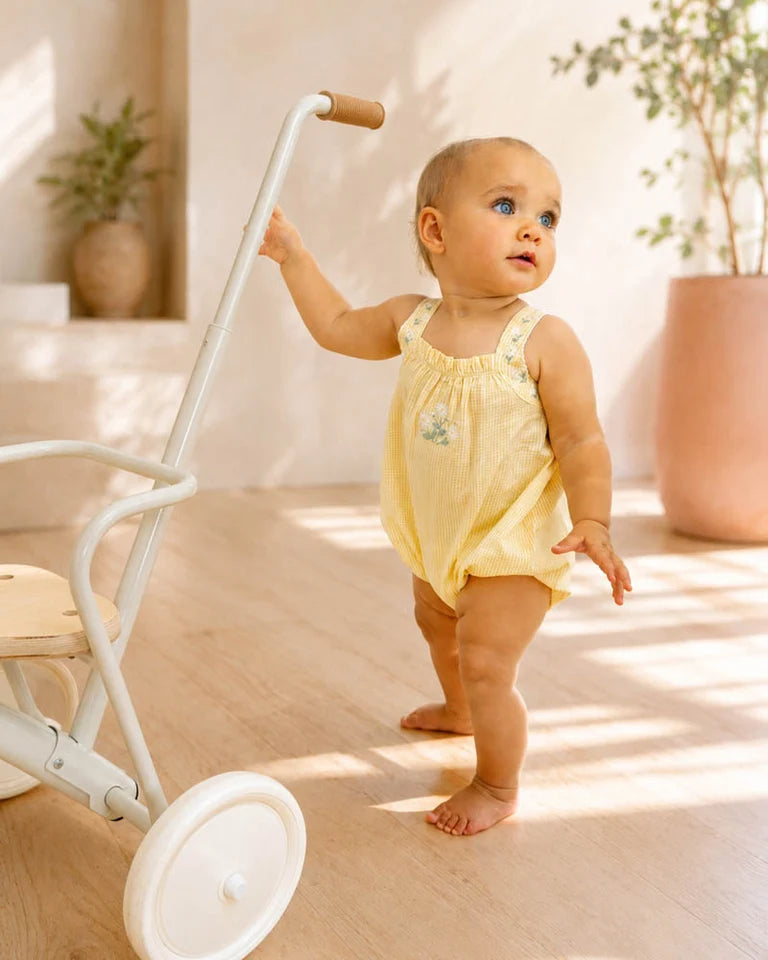 Libby Check Romper with Embroidery