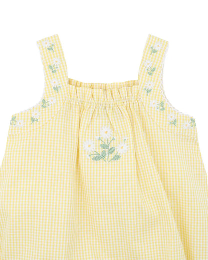Libby Check Romper with Embroidery