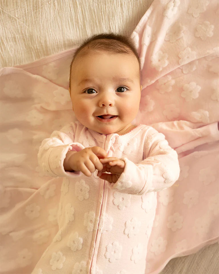 Pink Flower Organic Jacquard Onesie - Blossom