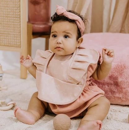 Dusty Rose Flower Frill Snuggle Bib