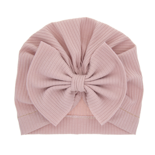 Ribbed Bow Bonnet - Blush