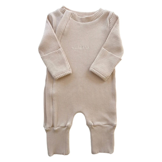Ribbed Zip Onesie - Beige