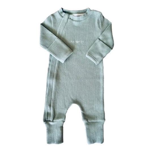 Ribbed Zip Onesie - Sage