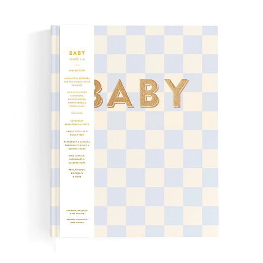 Baby Book Boxed - Blue Check