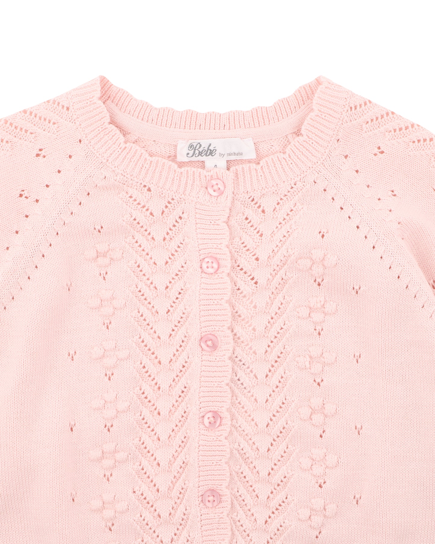 Organic Pointelle Cardi PALE PINK (0000 - 5y)