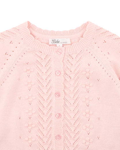Organic Pointelle Cardi PALE PINK (0000 - 5y)