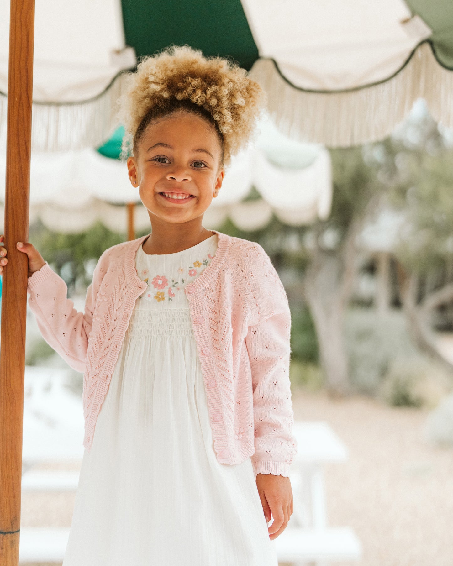 Organic Pointelle Cardi PALE PINK (0000 - 5y)