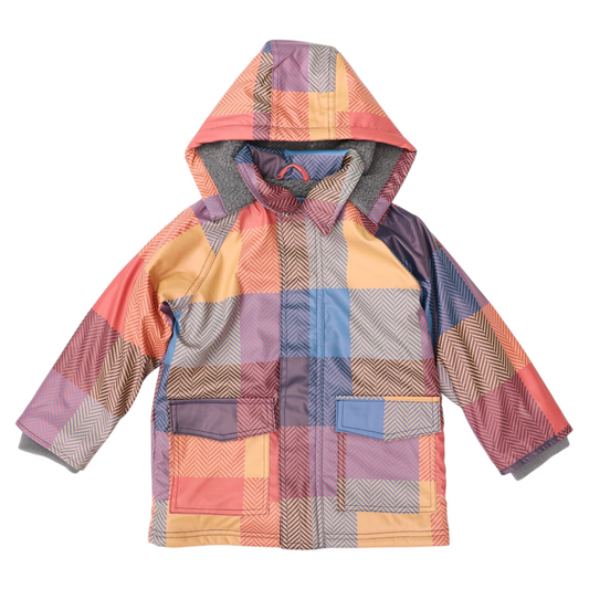 Sherpa Lined Check Raincoat -Red