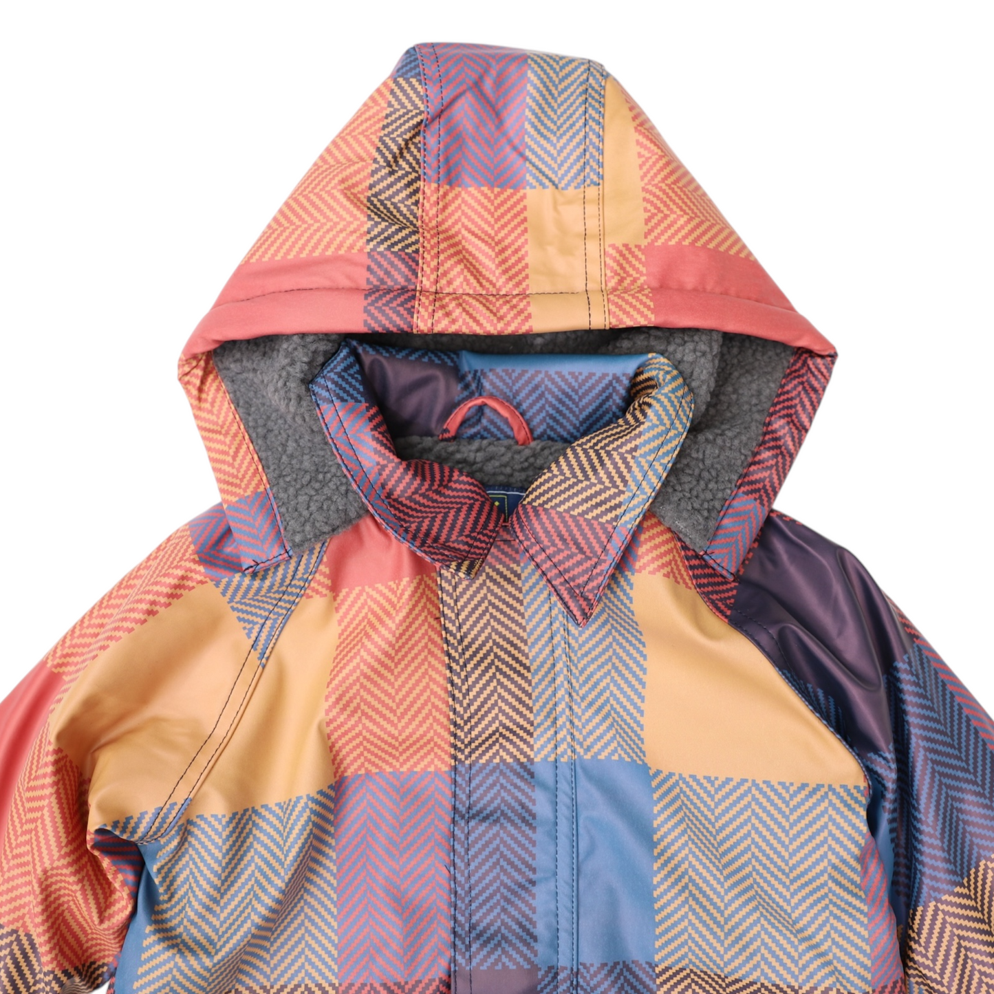 Sherpa Lined Check Raincoat -Red