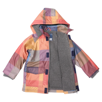 Sherpa Lined Check Raincoat -Red