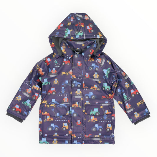 Farm Machine Print Raincoat - Navy