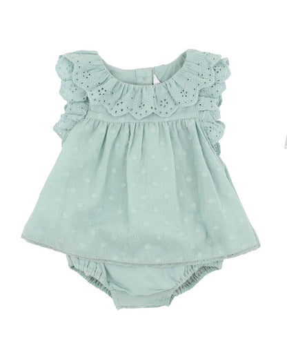 Anya Dobby Overlay Dress - Dusky Sage