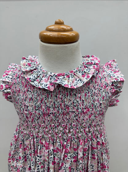 Smocked Embroidered Dress - Berry