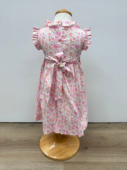 Smocked Embroidered Dress - Light Pink