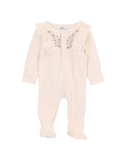 Flossy Embroidered Velour Romper