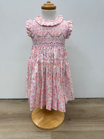 Smocked Embroidered Dress - Light Pink