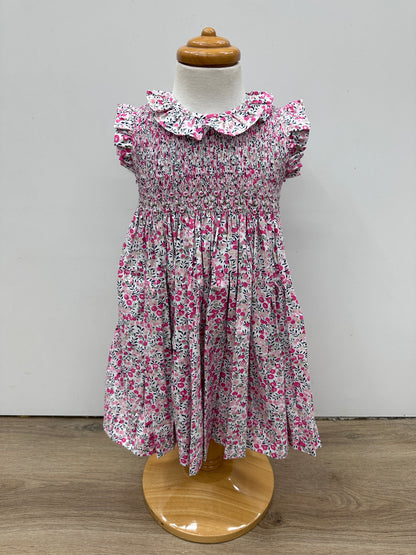 Smocked Embroidered Dress - Berry