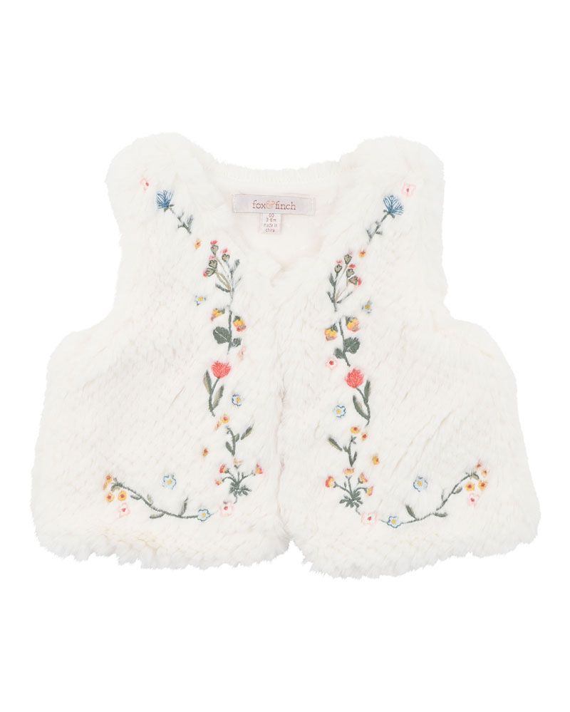 Botanica Embroidered Faux Fur Vest (1-7y)